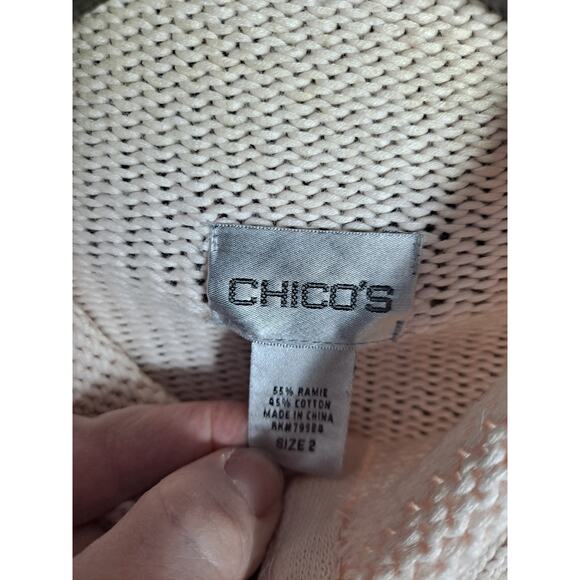 Chico's Women's Cream Ramie Blend Long‎ Sleeve Full-Zip Sweater Jacket Size 2 - Picture 4 of 8